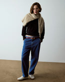 Calça Reta com Recortes Jeans - Azul Médio