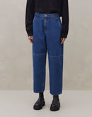 Calça Reta com Recortes Jeans - Azul Médio