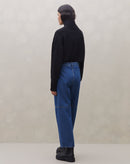 Calça Reta com Recortes Jeans - Azul Médio