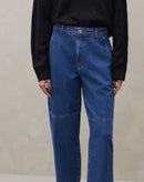 Calça Reta com Recortes Jeans - Azul Médio