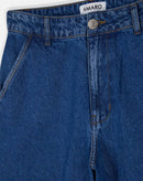 Calça Reta com Recortes Jeans - Azul Médio