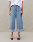 Calça Reta Cropped Jeans - Azul Claro