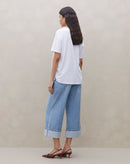 Calça Reta Cropped Jeans - Azul Claro