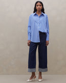 Calça Reta Cropped Jeans - Azul Escuro