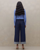 Calça Reta Cropped Jeans - Azul Escuro