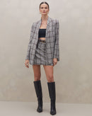 Blazer com Recortes Xadrez - Xadrez Marrom