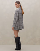 Blazer com Recortes Xadrez - Xadrez Marrom