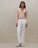 Blusa de Tricot Decote Profundo com Gola - Bege