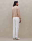 Blusa de Tricot Decote Profundo com Gola - Bege