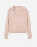 Blusa de Tricot Decote Profundo com Gola - Bege