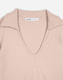 Blusa de Tricot Decote Profundo com Gola - Bege