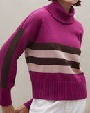 Suéter Gola Alta de Tricot Listrado - Rosa Escuro