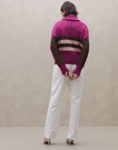 Suéter Gola Alta de Tricot Listrado - Rosa Escuro