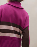 Suéter Gola Alta de Tricot Listrado - Rosa Escuro