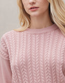 Suéter de Tricot Trançado - Rosa Claro