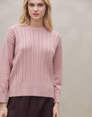 Suéter de Tricot Trançado - Rosa Claro