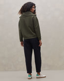 Blusa com Gola e Zíper de Moletom  - Verde Militar