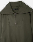 Blusa com Gola e Zíper de Moletom  - Verde Militar