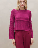 Suéter Manga Sino de Tricot com Textura - Rosa Escuro