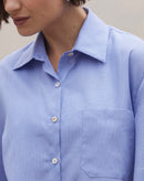 Camisa Ampla Manga Curta de Algodão - Azul