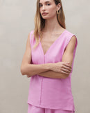 Regata Decote V de Linho - Rosa