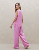 Regata Decote V de Linho - Rosa