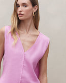 Regata Decote V de Linho - Rosa