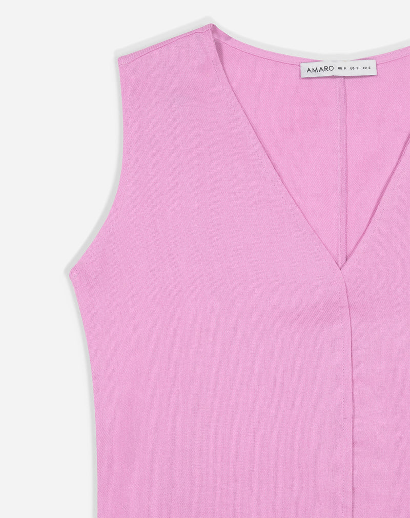 Regata Decote V de Linho - Rosa