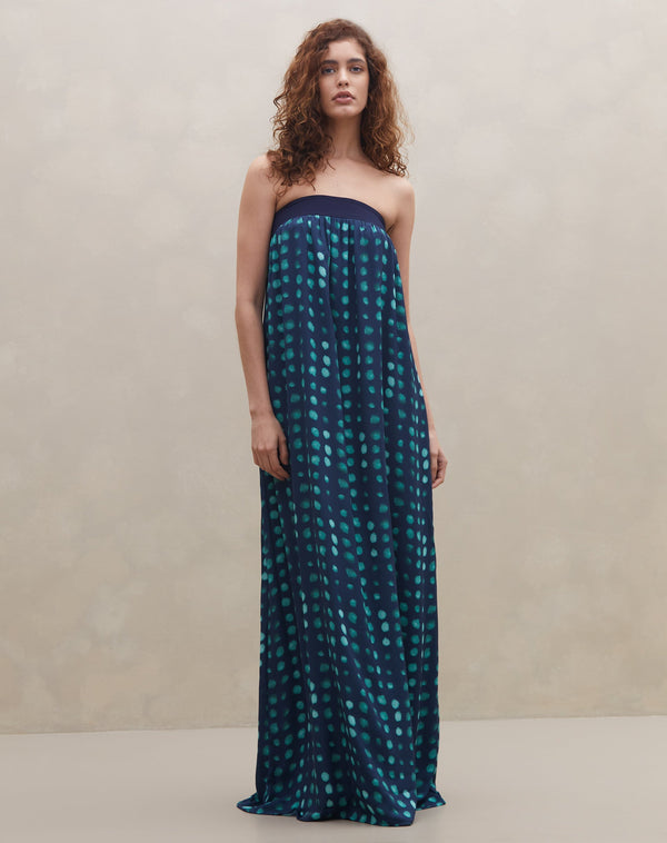 Vestido Longo Amplo sem Manga - Organic Poá Big