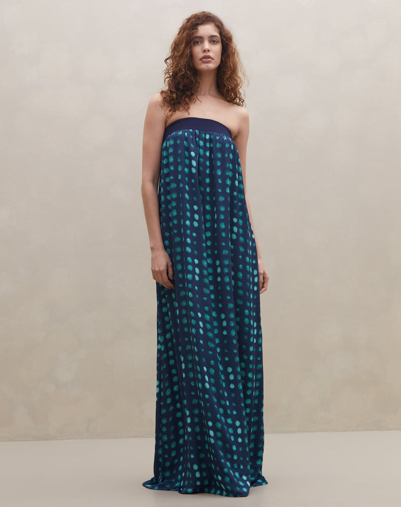 Vestido Longo Amplo sem Manga - Organic Poá Big
