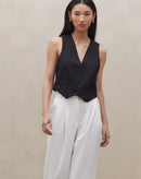 Calça Wide Leg com Pregas - Off-white