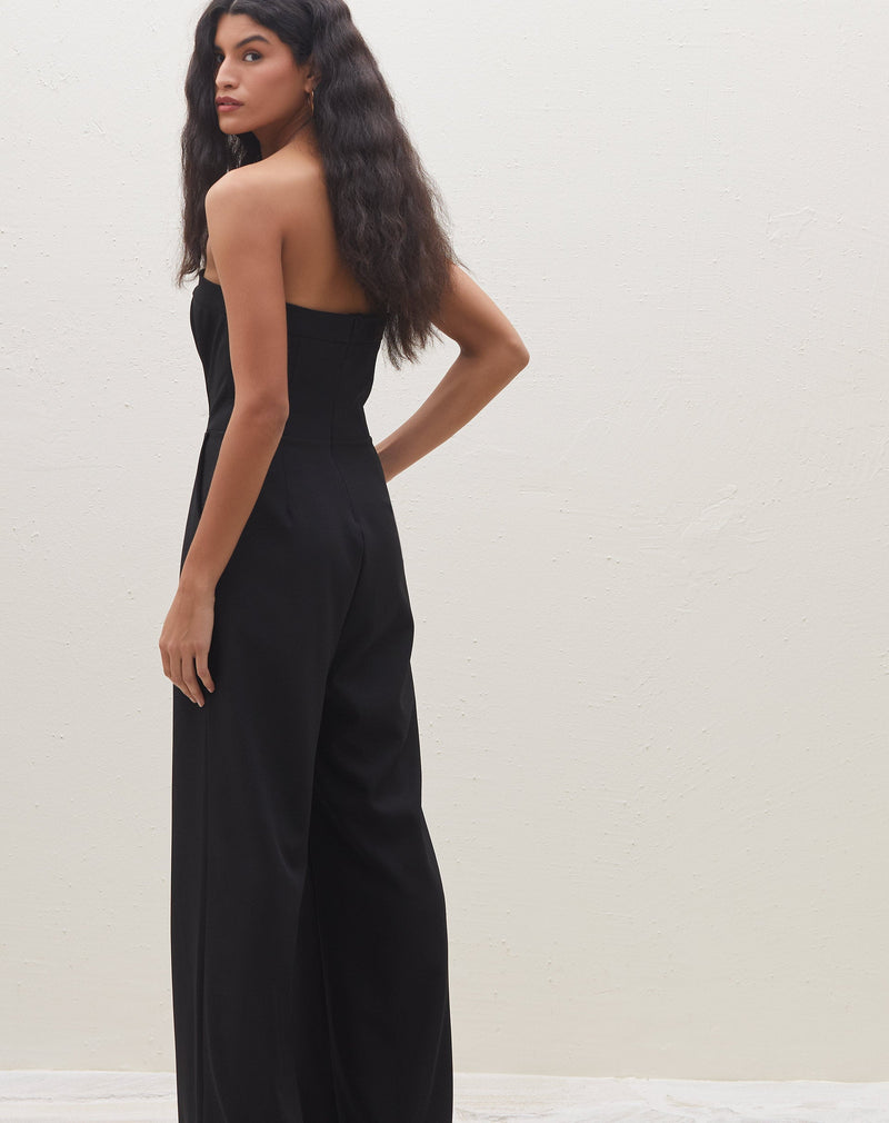 Macacão sem Alça Wide Leg Barra Larga - Preto