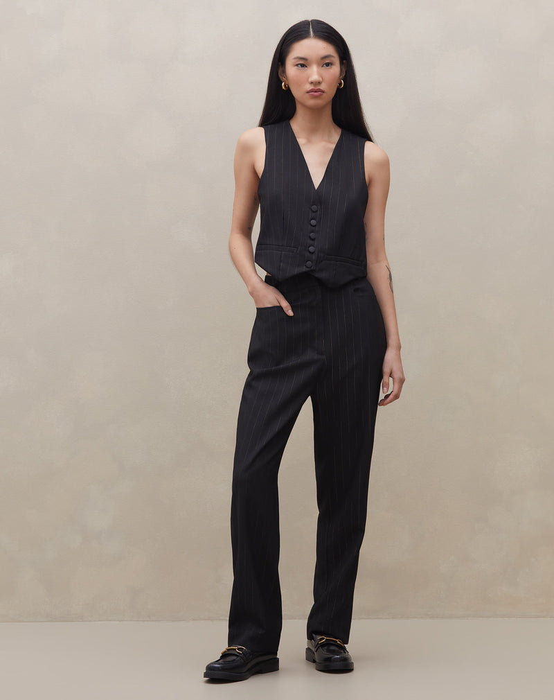 Calça Cropped Risca de Giz  - Preto