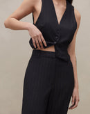 Calça Cropped Risca de Giz  - Preto