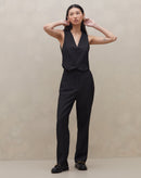 Calça Cropped Risca de Giz  - Preto