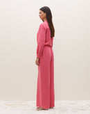 Calça Wide Leg Cós Elástico com Pregas - Coral