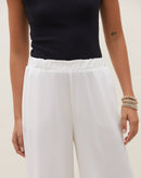 Calça Wide Leg Cós Elástico com Pregas - Off-white