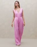 Calça Wide Leg de Linho  - Rosa