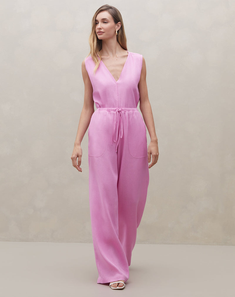 Calça Wide Leg de Linho  - Rosa