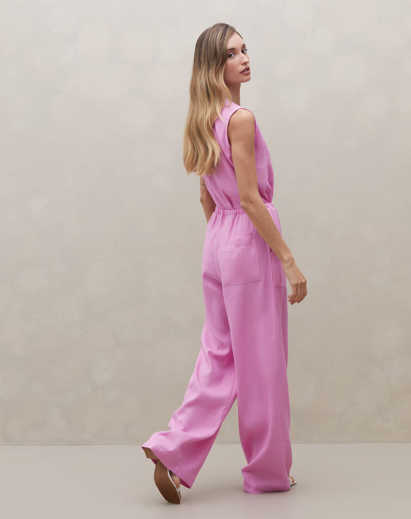 Calça Wide Leg de Linho  - Rosa