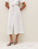 Vestido Chemise com Cinto e Bolsos - Branco