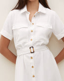 Vestido Chemise com Cinto e Bolsos - Branco