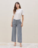 Calça Reta Listrada Jeans - Listrado Azul Fino