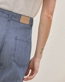 Calça Reta Listrada Jeans - Listrado Azul Fino