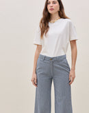 Calça Reta Listrada Jeans - Listrado Azul Fino