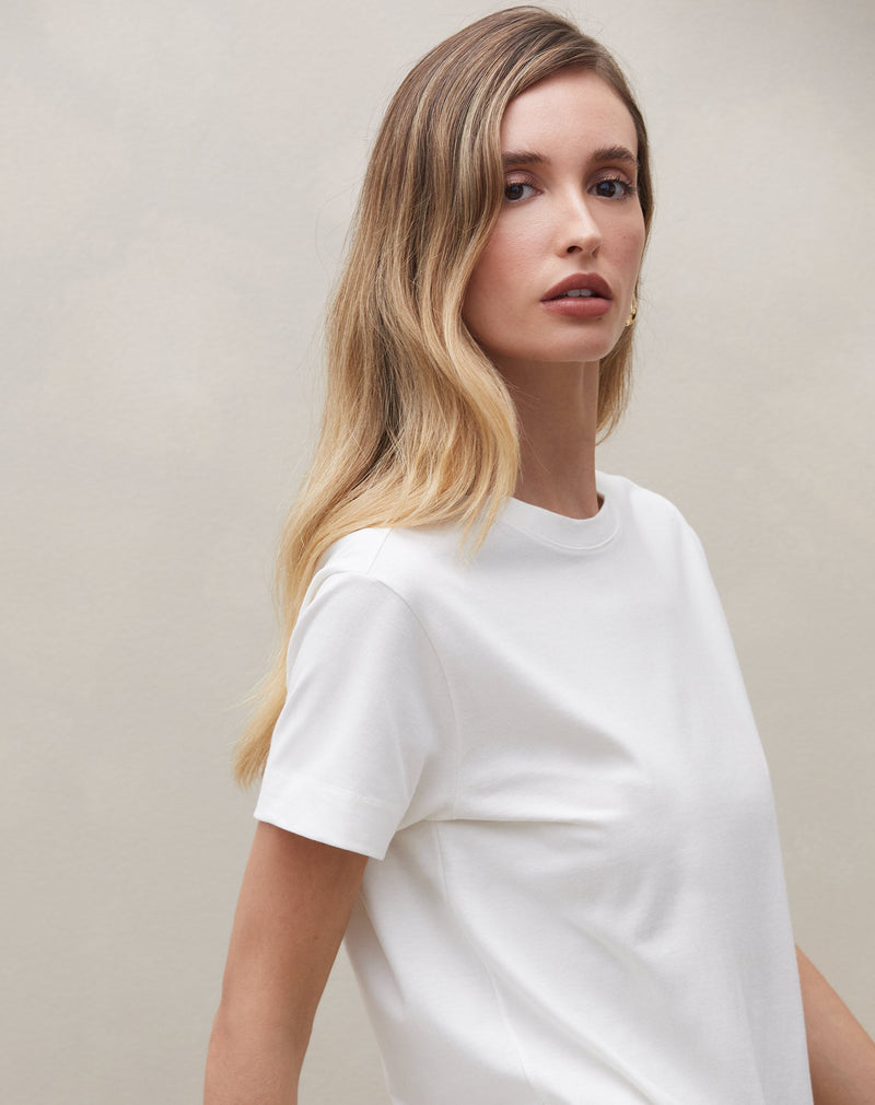 Camiseta Gola Careca de Malha - Off-white