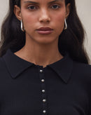 Blusa Manga Longa Gola Polo de Tricot - Preto