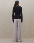 Blusa Manga Longa Gola Polo de Tricot - Preto