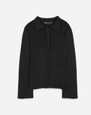 Blusa Manga Longa Gola Polo de Tricot - Preto