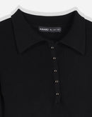 Blusa Manga Longa Gola Polo de Tricot - Preto